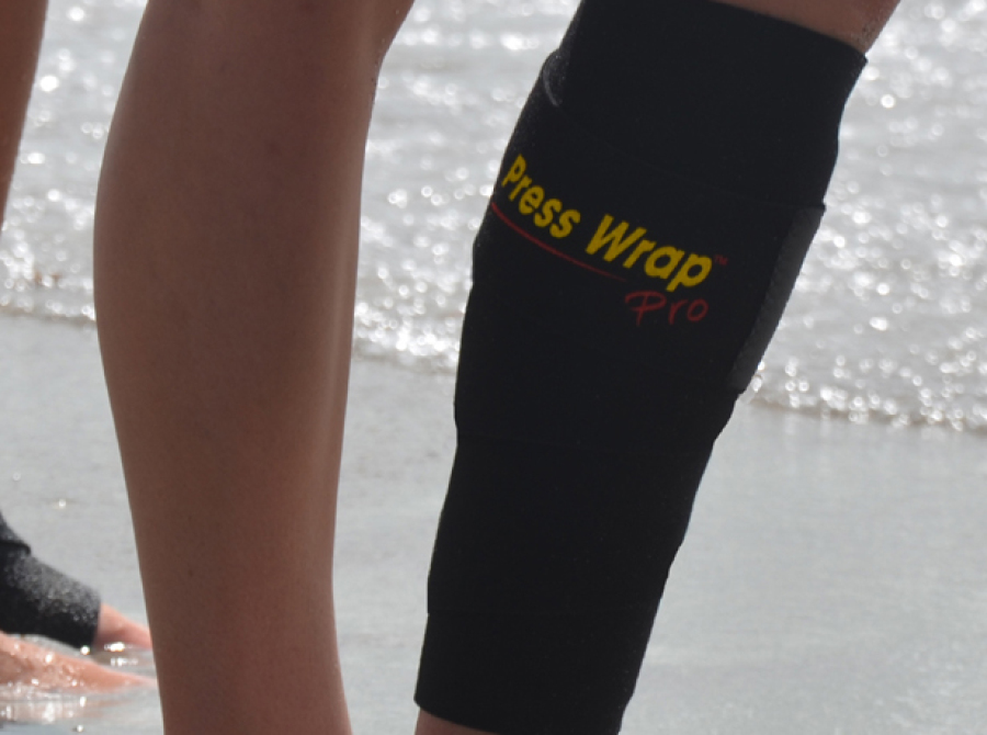 Press Wrap bandage extending down clients leg